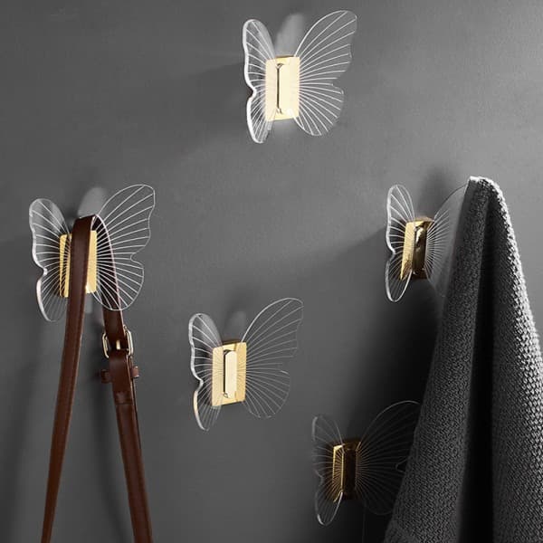 xjxj--Decorative Wall Hooks Butterfly Hook Screw Acrylic Coat Hooks No Punching, Gold 1 pc