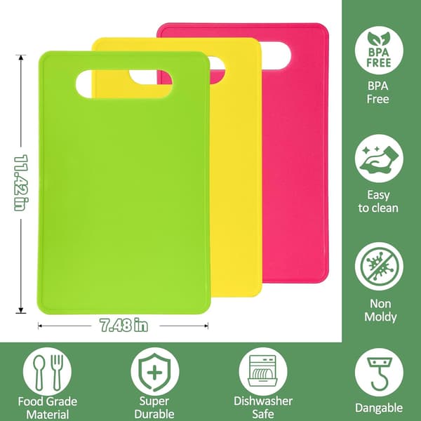 3-pack Kitchen Cutting Boards, Plastic Cutting Boards with Easy-Grip Handle for Kitchen, Non-Slip Cutting