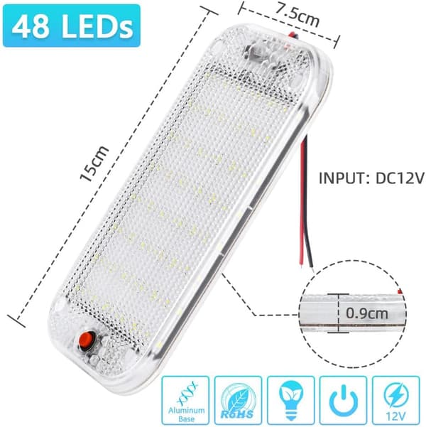 LED interiørlyslist, 2 STK 48LED 12V interiørlyslist 10W, 800LM Hvit lyslist