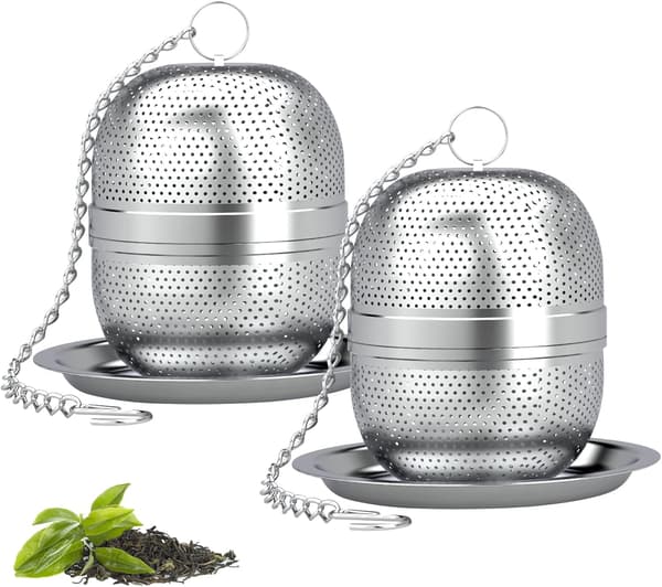 2 pcs Tea Strainers, Fine Mesh Tea Infuser with Chain and Lid, Stainless Steel