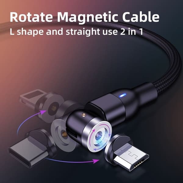 540 Magnetisk Kabel Micro-USB Type-C Hurtigopladning Magnetkabel til iPhone 11 Pro, X, Max, 7, 8 Plus