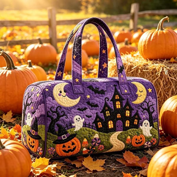 Halloween-tikattu laukku - suuri matkakassi, kurpitsaprintti B B