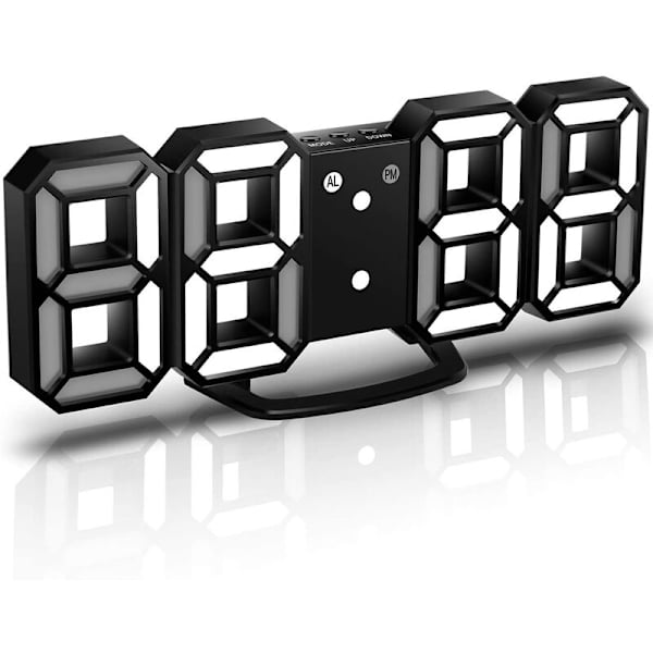 3D LED Wall Clock, Digital Wall Clock, Digital Clock, 3D LED Alarm Clock with 3 Adjustable Brightness Digital White