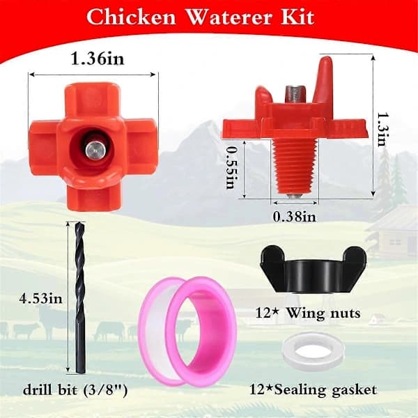12 Pcs Horizontal Chicken Water Nipples with Drill, Leak-Proof Watering System for Poultry