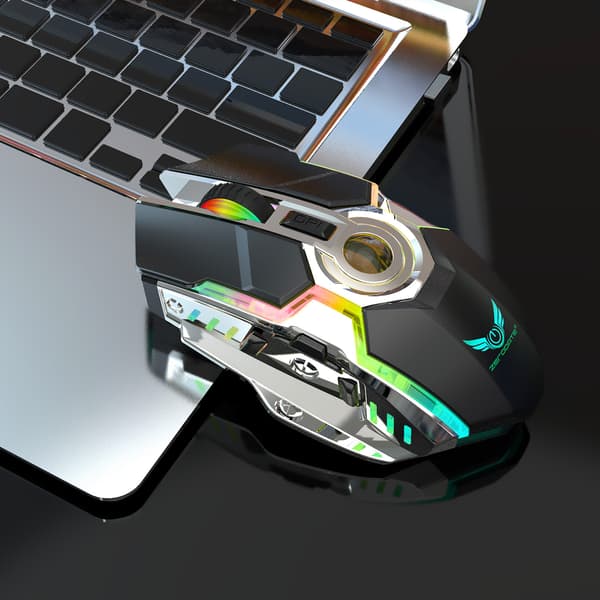Wireless Mouse, Rechargeable RGB Lighting, 2.4G Mouse, Ergonomic Design, ABS Material, Black