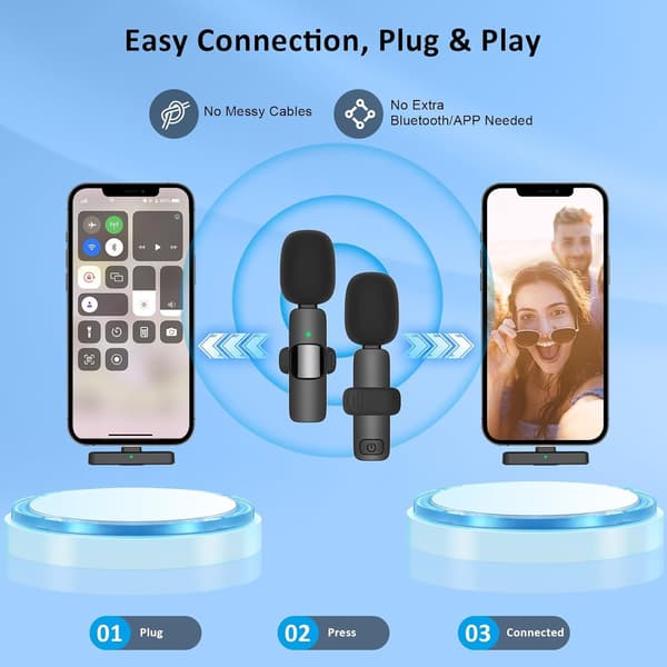 Improve Your Recordings with Our Professional Wireless Lavalier Microphone 2-Pack - Crystal Clear, Noise Cancelling - USB-C Compatible