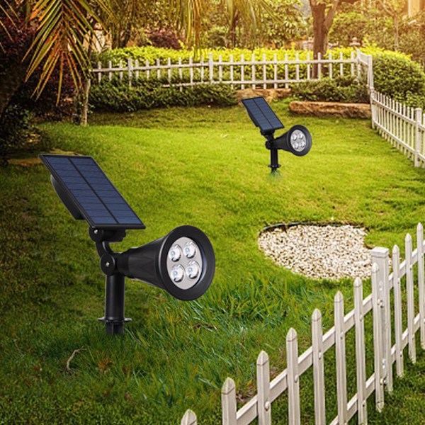 Vit LED solcelle spotlight, 4 LED solcellelampe, vanntett utendørs