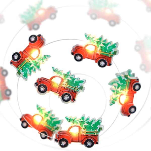 Christmas LED String Lights 6.5ft 20 LED Red Truck String Lights Battery Operated KLB