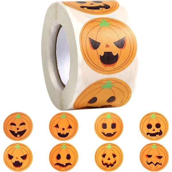 Halloween gresskar klistremerker 500 stk rull for sesongdekorasjon