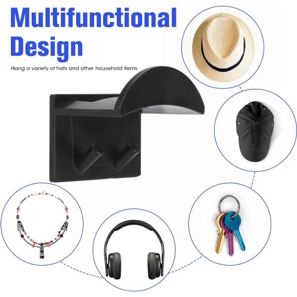10-pack Self-Adhesive Hat Rack Hat Storage, No-Drill Hat Rack for Wall-Mounted Organizer Hanger Strong Holders (Black)
