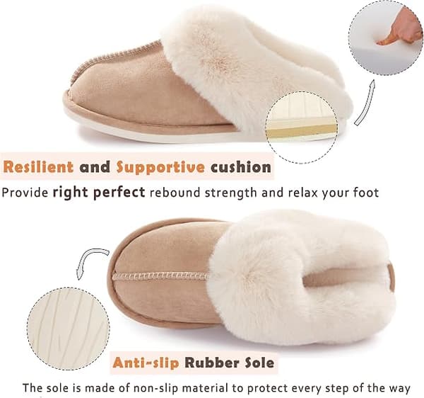 Memory Foam Dametøfler, Fluffy (Tan, Stor) Bløde Varme Skridsikre