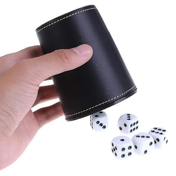 Leather Dice Cup Set with Felt Lining Silent Shaker for Farkle Yahtzee Games | Black