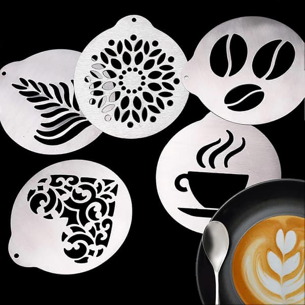 5 Pcs Cappuccino Mold Portable Delicate Execution DIY Coffee Stencils Cake Decorating Tools for Kitchen