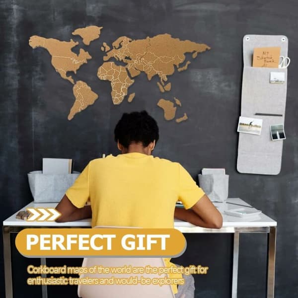 World Map Wall Decoration, Brown Wood, Cork World Map Puzzle Wall Background KLB