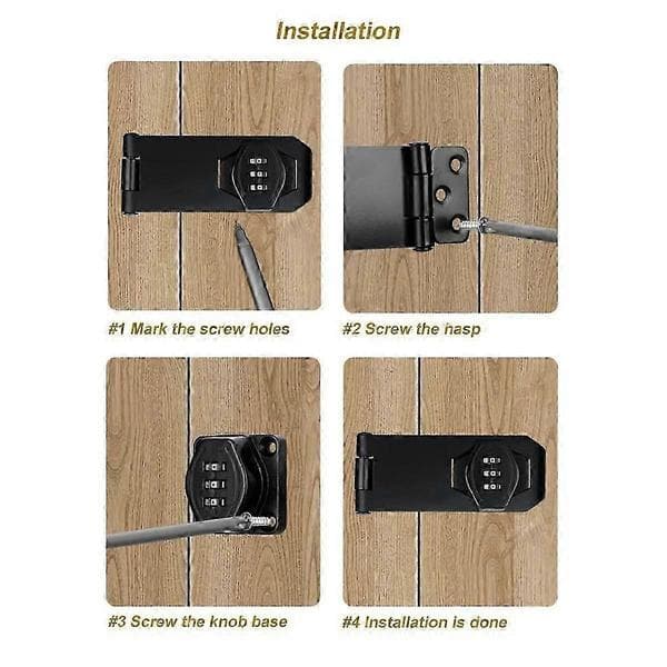 Keyless Cabinet Lock 3-Digit Combination Code Hasp Latch for Drawers and Cabinets Svart