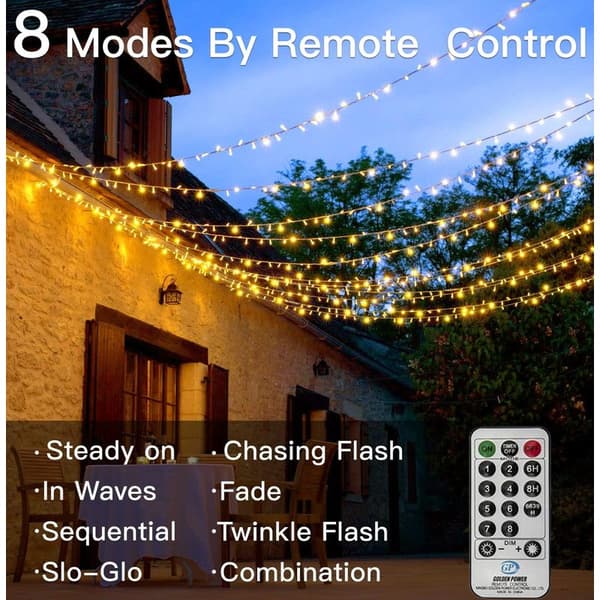 100m LED String Lights, 1000 LEDs – IP44 Waterproof – 8 Modes with Remote Control – Indoor and Outdoor Decoration – Warm White