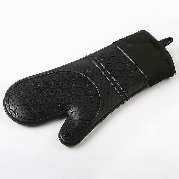 Heat Resistant Silicone Oven Mitts (Black, 1 Pair)