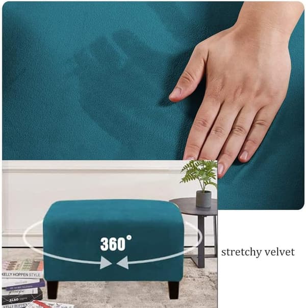 (Dyp havblå) Stretch Pouf-trekk Fløyel Ottoman-trekk Rektangulær