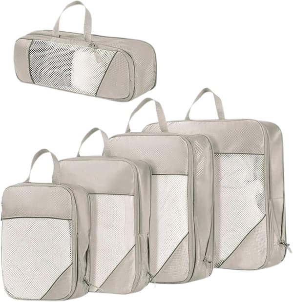 rejsekompressionspose 5-delt foldbar og pladsbesparende beige - Beige