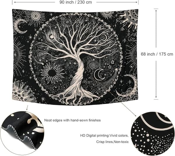 Tree of Life Tapestry Moonlight Black Psychedelic Tapestry