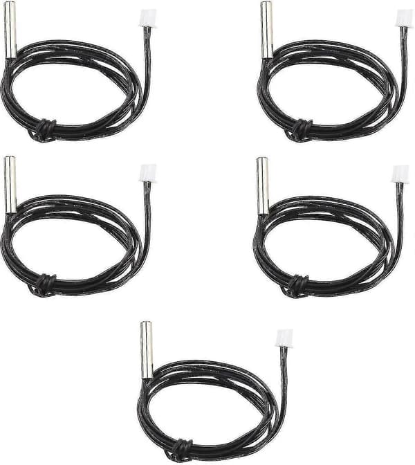 5-pack Waterproof Ntc 10k 1% 3950 Thermistor Temperature Sensor Probe, 1m Extension Cable, Meter