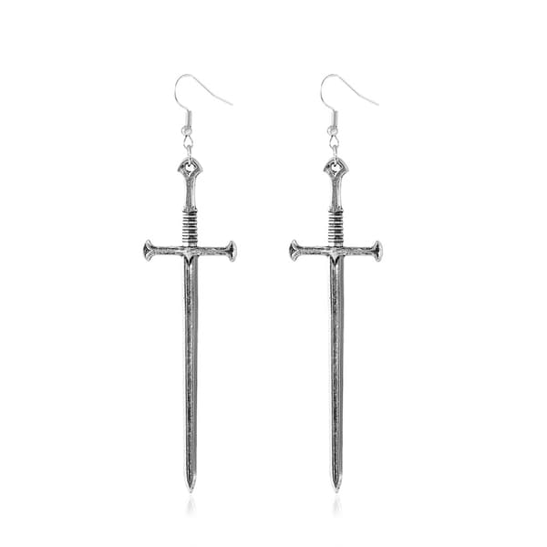 1 Pair Long Sword Earrings, Unique Vintage Gothic, Vintage Silver