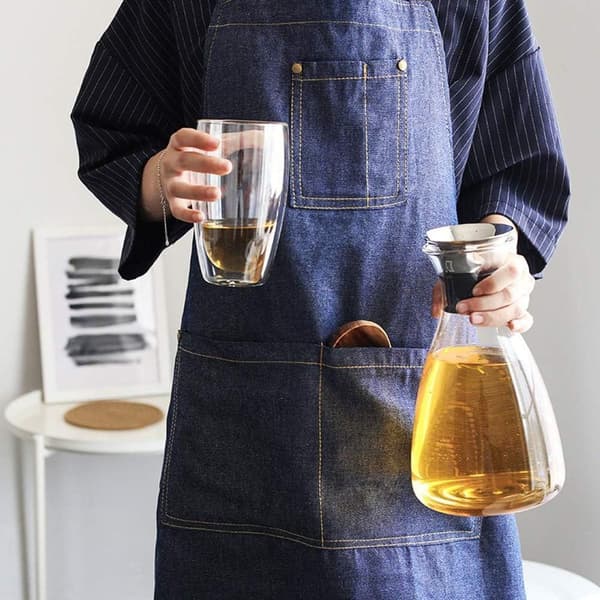 Denimforkle, Unisex Justerbart Smekkeforkle med 3 Lommer, Matlagingsforkle KLB