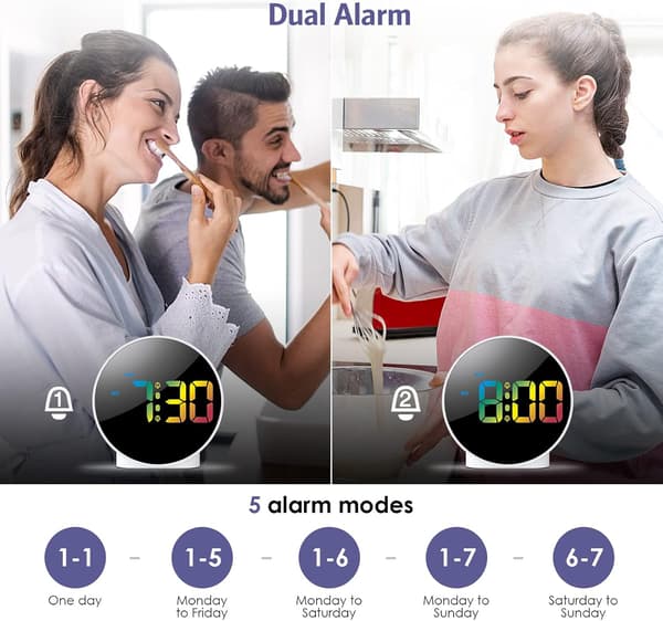 Digital Väckarklocka, Sängbordsväckarklockor med Färgglad Böjd LED-Display, Batteri/USB-driven Digital Klocka med Snooze