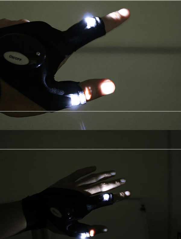 LED-puolisormihanskat ulkokäyttöön, kalastussormivalot
