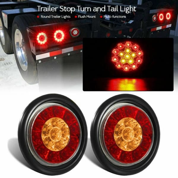 2X Runde 4-toms Røde/LED Lastebil Tilhenger Baklys Stopplys Brems Blinklys