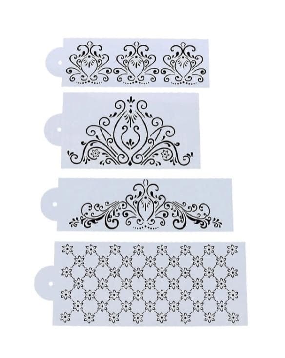 Kakestencil Damask 4-pakning Vit white