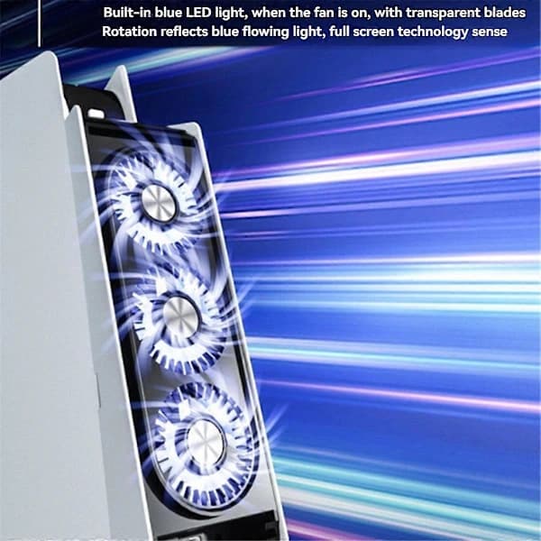 Kjølevifte for PS5 Stillere Vifte LED-lys USB3.0 Hubber