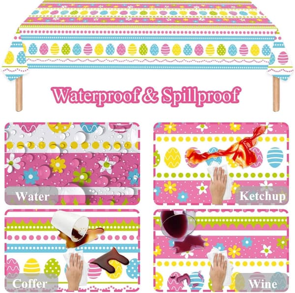 Easter Tablecloth, 1 pc Easter Tablecloths, Waterproof Reusable Easter Decoration, Home Dining Kitchen Party (132*220 CM)