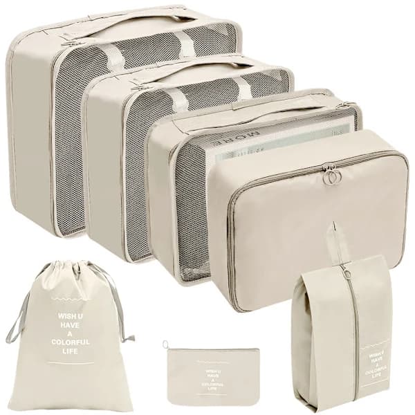 Rejseorganisator - Pakkekuber og tasker 7 stk Beige