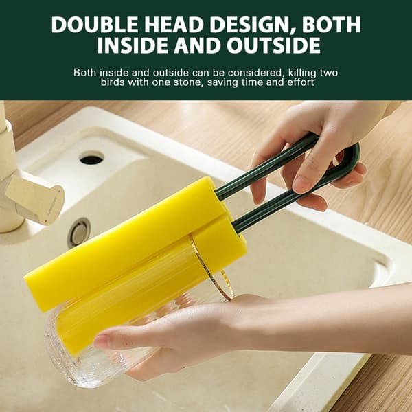 High-Density Sponge Cup Brush with Long Handle Reusable Water Bottle Brush Orange Orange