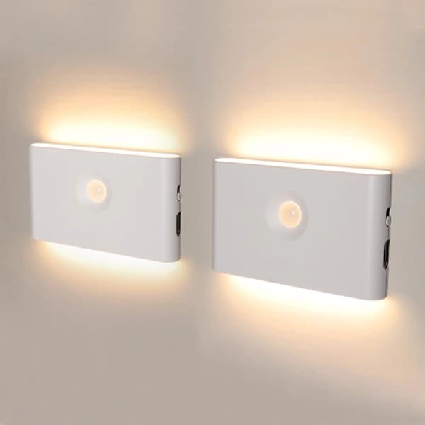 Night Light with Motion Sensor, Rechargeable LED Night Light for Kids, Battery Operated Stair Lighting 3 Modes, Wardrobe Light 3000K (2-pack)