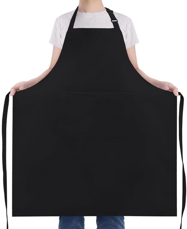 Plus Size Apron, Water-Resistant Polyester With 2 Pockets And Adjustable Neck Strap, Unisex For Cooking Grilling Work, Black 35x38 Inches