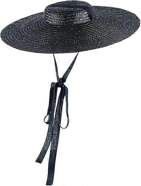 Kvinner Dame Vintage Stråhatt Flat Topp Bred Brede Floppy Derby Stråhatt Strand Solhatter, 801C