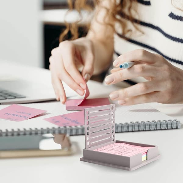 Post-it-lappholder med sjablong, post-it-dispenser kompatibel med Post-It-lapper, Post-It-lappmal og arrangør