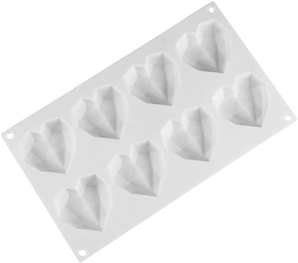 Diamanthjerte 8 stk silikonform | Mousseform Smash the Heart Vit white