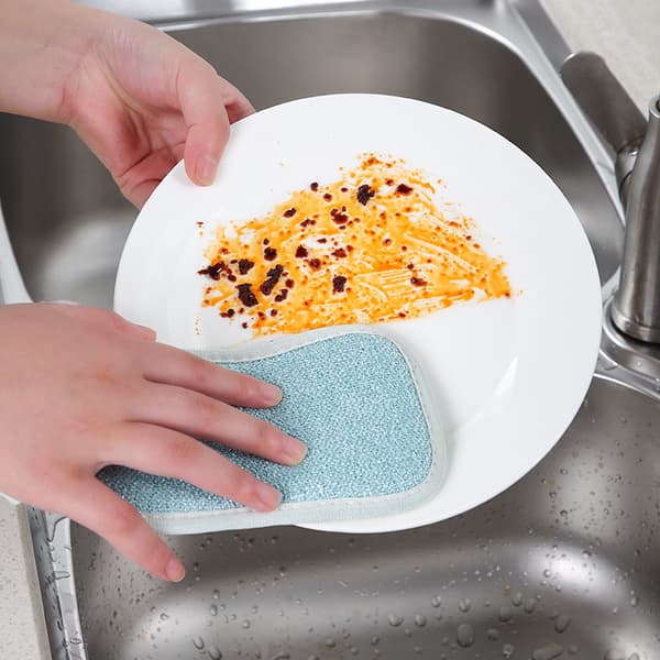 Blått sett med 1 gjenbrukbar mikrofiber oppvaskbørste - Vaskbar