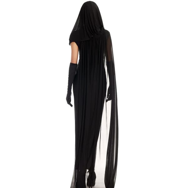 Halloween-asu aikuisten noitapuku noitamekko musta harsokangas