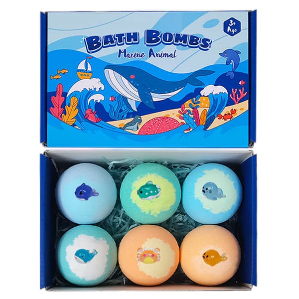 Bath Bombs with Surprise Inside, 6-Pack Effervescent Bubble Bath Gift Kit, Dinosaur Egg & Ocean Theme Bath Fizz, Natural Sea Spa Bath Balls A A