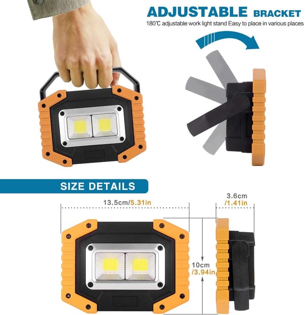To sett COB 30W 1500LM LED arbeidslamper, oppladbare og bærbare