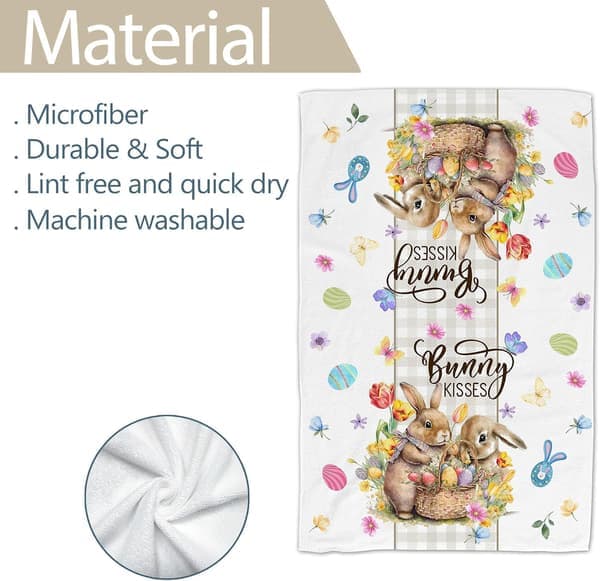 Easter Bunny Dish Towels, Happy Easter Egg Dish Towels for Kitchen with Buffalo Plaid Rustic Spring Gift Decorations for Home 2 Pcs (Ho)