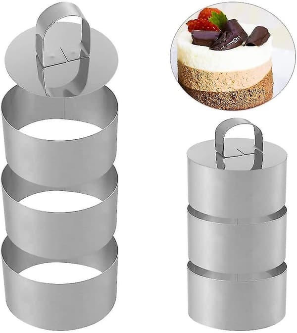 6 stk. Madlavningsringe, kageringe i rustfrit stål, kageform, bageform