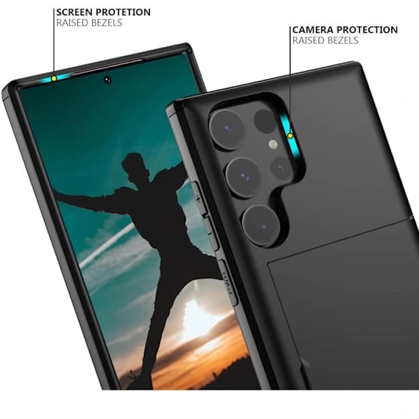 S25 Ultra, Shockproof Case, Card Slot, Extra Reinforced, Black