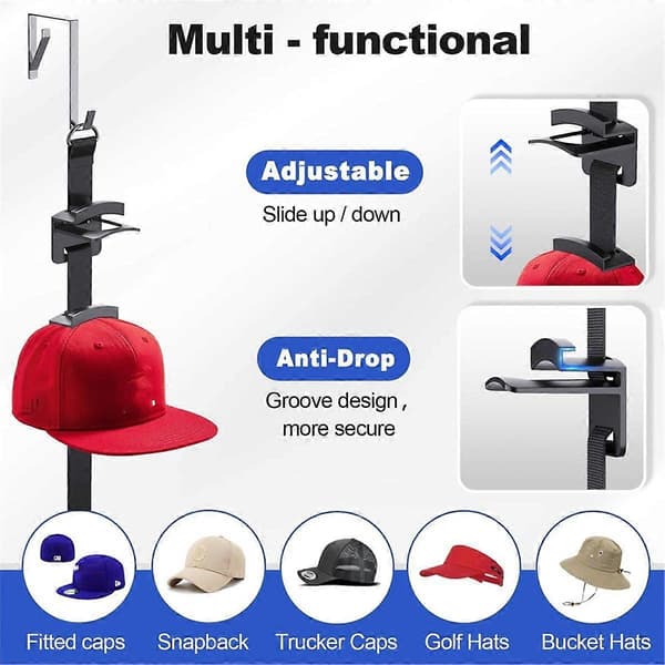 Over-the-Door Hat Rack - Two-Way Hanging Caps with Display Hooks and Hanger, Hat Organizer for Baseball Caps