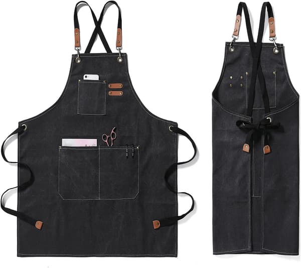 Chiefs forkle, bomullslerretforkle med stor lomme justerbart Cowboy unisex verktøyforkle
