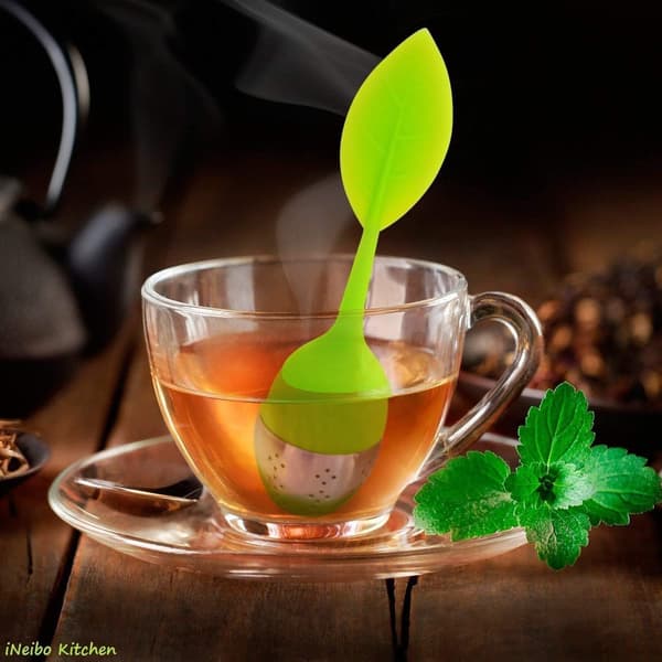 Original te-infuser med teboldfad 100% fødevaregodkendt silikoneinfuser & te-infuser si i rustfrit stål - Grøn (sæt med 2)